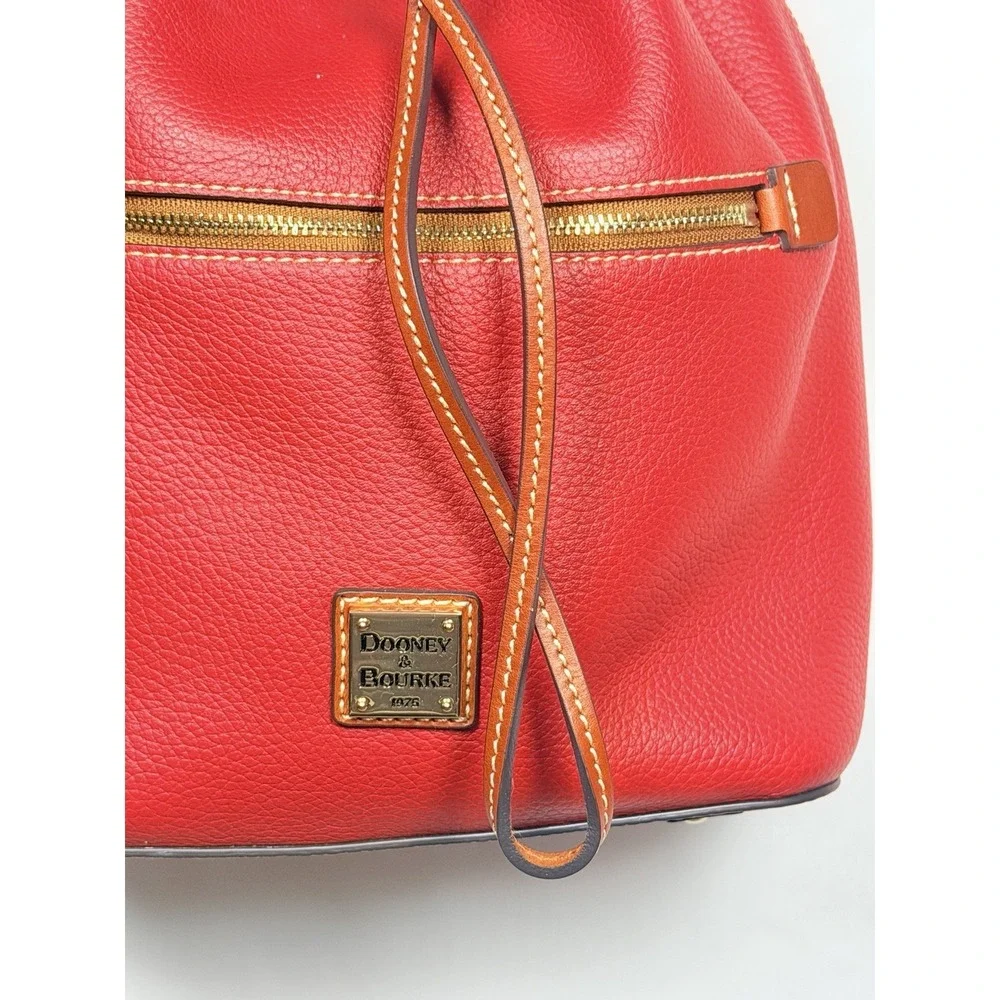 Dooney & Bourke Pebble Grain Red Drawstring Bucket Bag Leather Crossbody Purse